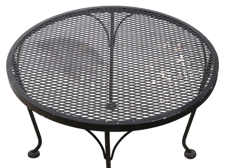 Wrought Iron and Metal Mesh Garden Patio Poolside Side Tables by
