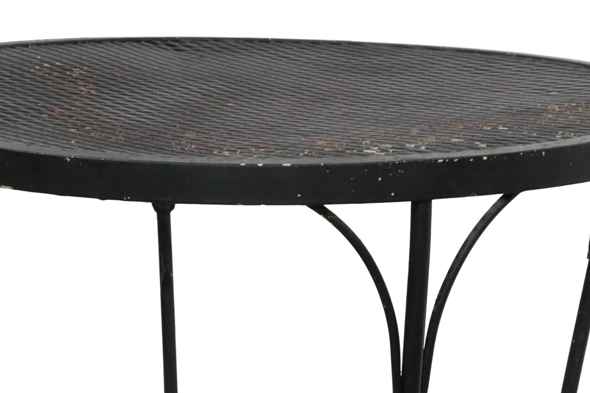 Mid-Century Modern Wrought Iron and Metal Mesh Garden Patio Poolside Side Tables by Woodard