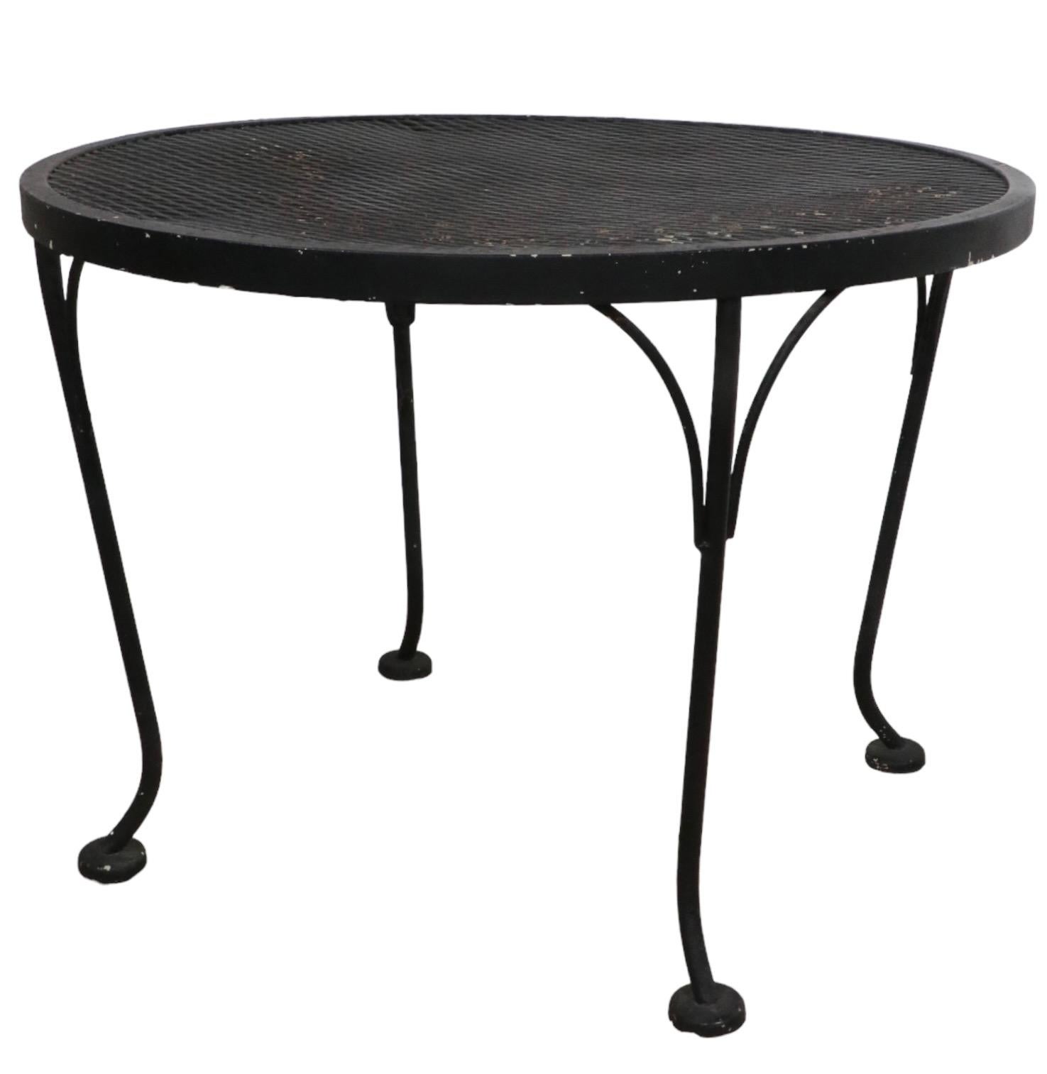 American Wrought Iron and Metal Mesh Garden Patio Poolside Side Tables by Woodard