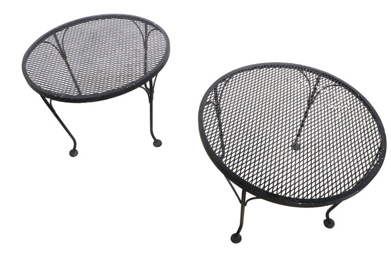 Wrought Iron and Metal Mesh Garden Patio Poolside Side Tables by