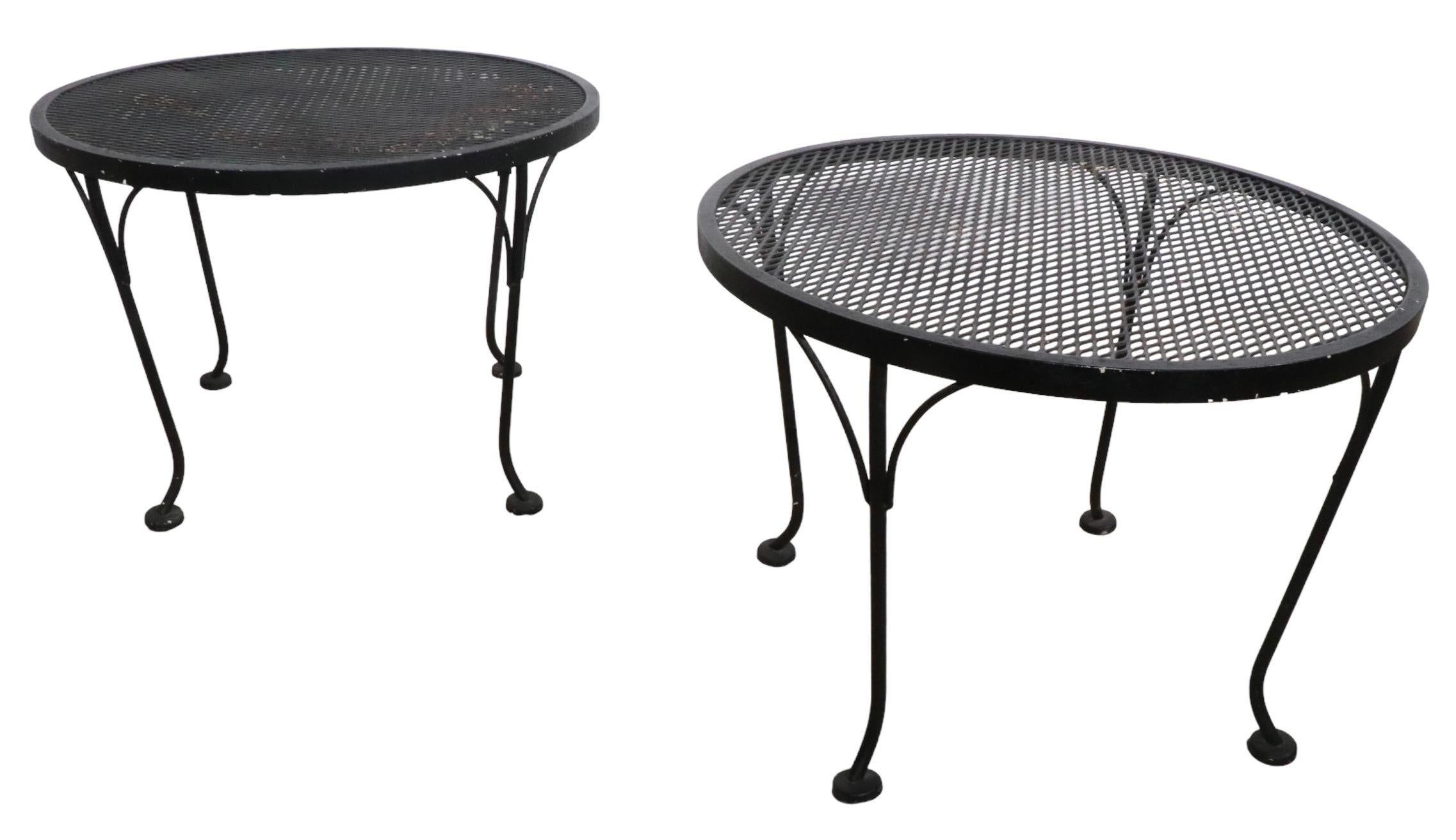 Wrought Iron and Metal Mesh Garden Patio Poolside Side Tables by Woodard 1