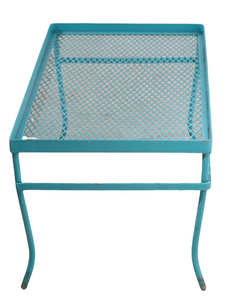 American Wrought Iron and Metal Mesh Garden Poolside Patio Table Att. to Woodard For Sale