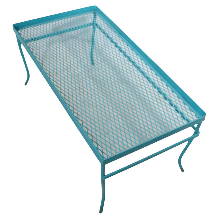 Wrought Iron and Metal Mesh Garden Poolside Patio Table Att. to Woodard For Sale