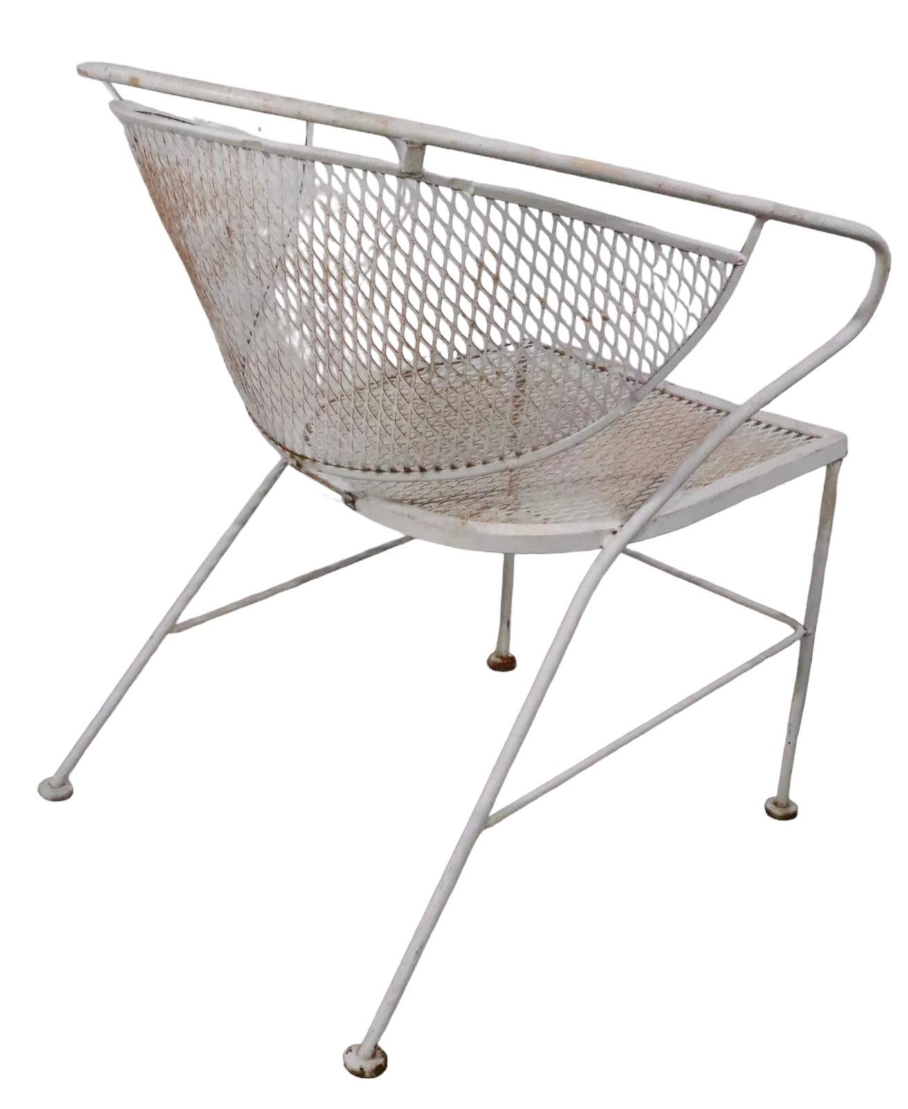American Wrought Iron and Metal Mesh Garden Side, Dining Chair by Salterini, C 1950s For Sale