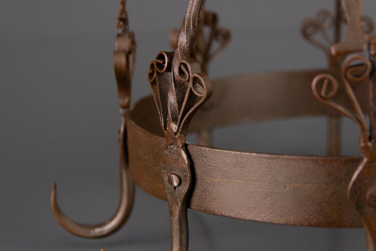 Wrought Iron and Metal Rooster Hanging Pot Rack For Sale at 1stDibs