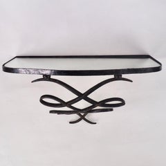 1940s René Prou Small Wrought Iron Mirrored Console