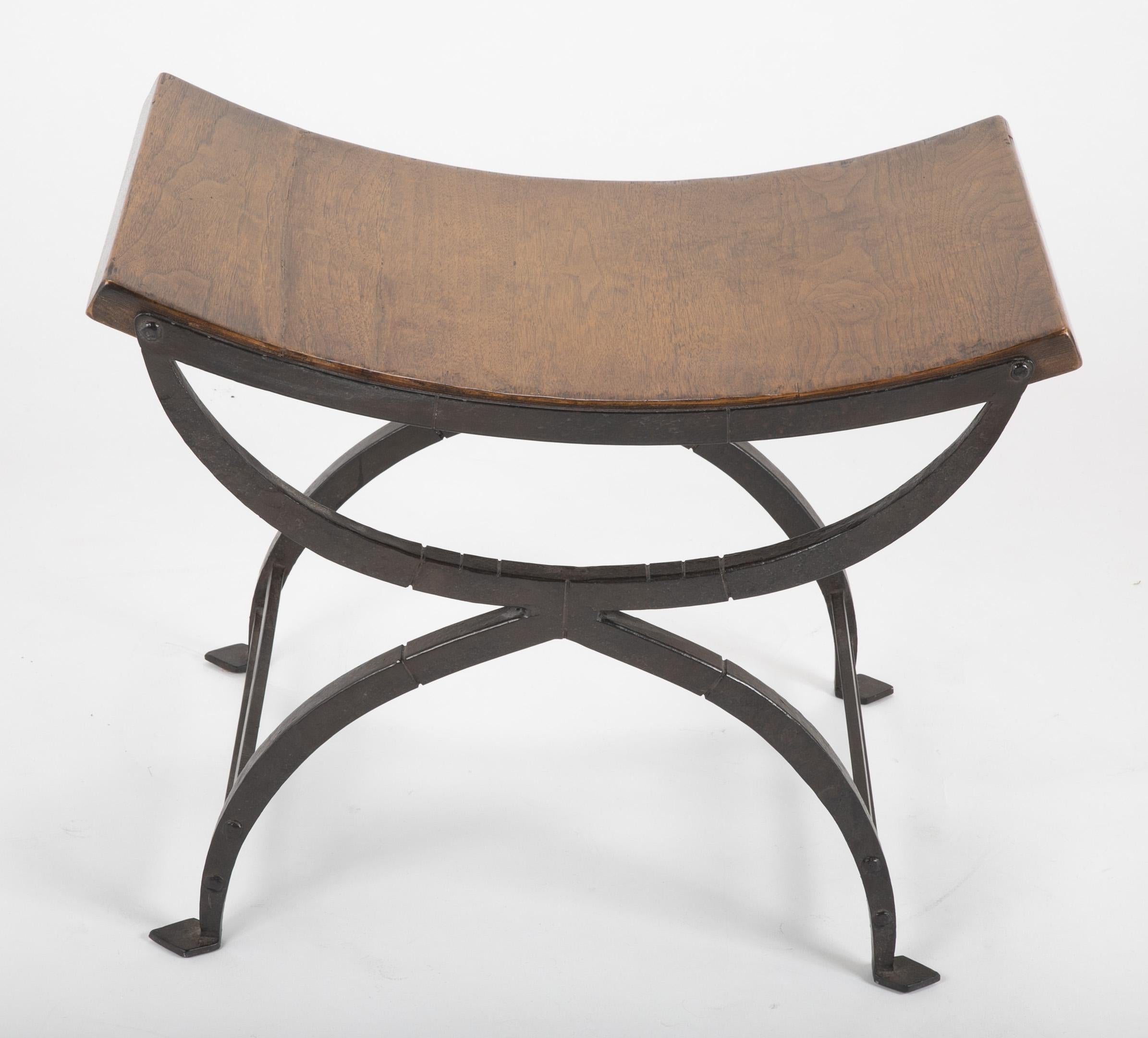 Wrought Iron and Oak X-Stool by Morgan Colt  In Excellent Condition In Stamford, CT