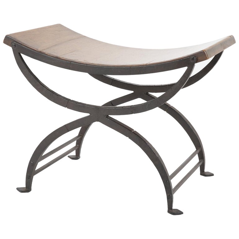 Wrought Iron and Oak XStool by Colt at 1stdibs