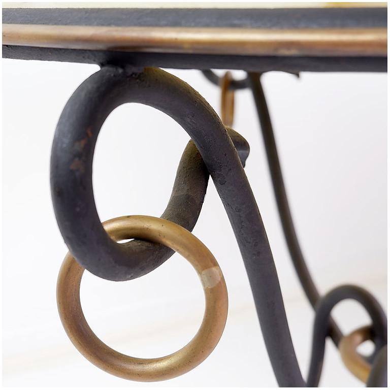 Wrought Iron and Onyx top round coffee table by René Drouet, 1940s In Good Condition For Sale In Brussels , BE