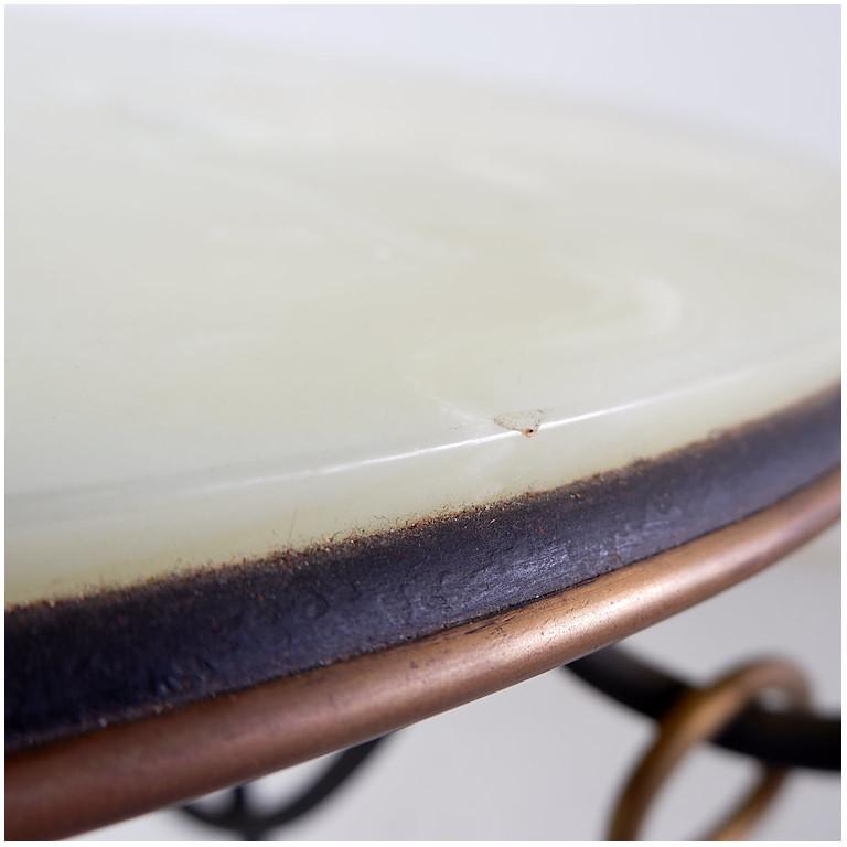 Wrought Iron and Onyx top round coffee table by René Drouet, 1940s 3