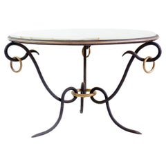 Wrought Iron and Onyx top round coffee table by René Drouet, 1940s