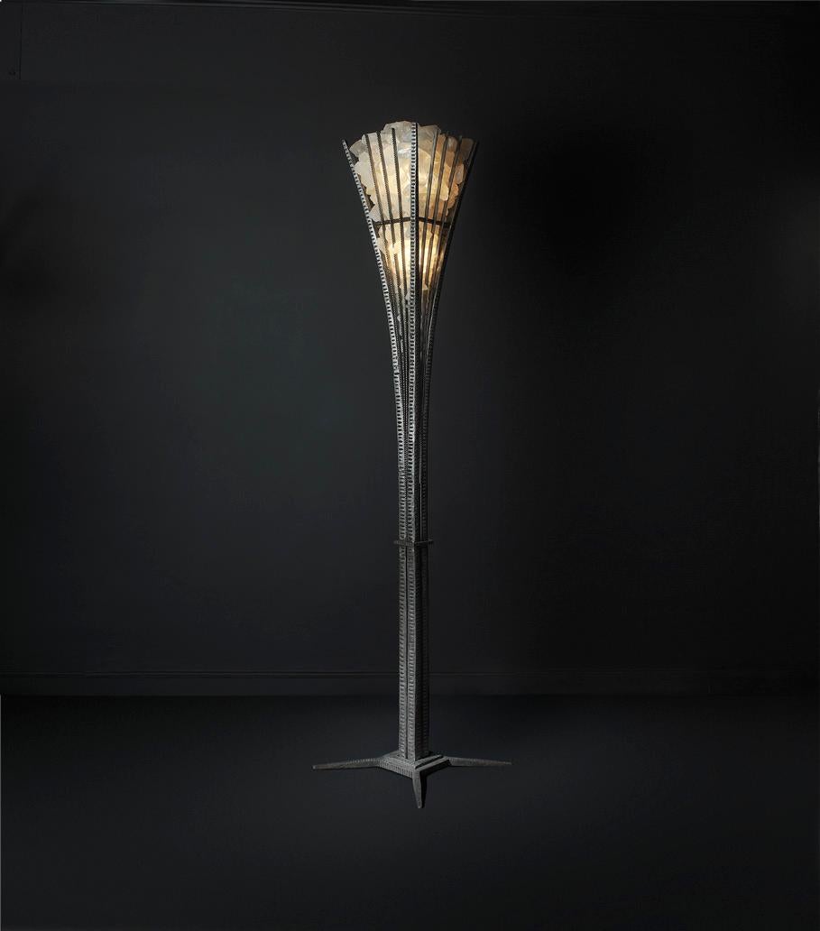 French Wrought Iron and Rock Crystal Floor Lamp For Sale