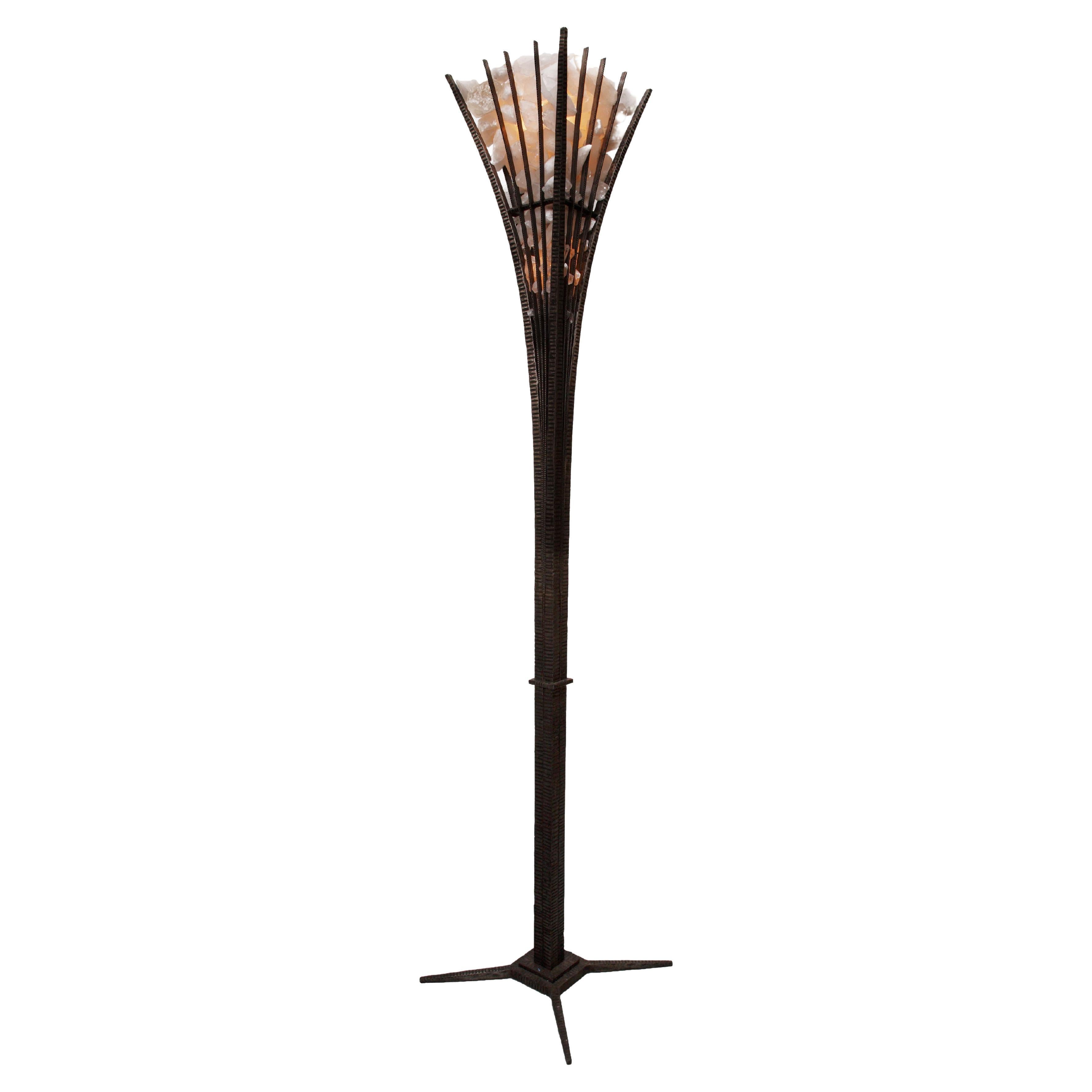 Wrought Iron and Rock Crystal Floor Lamp For Sale