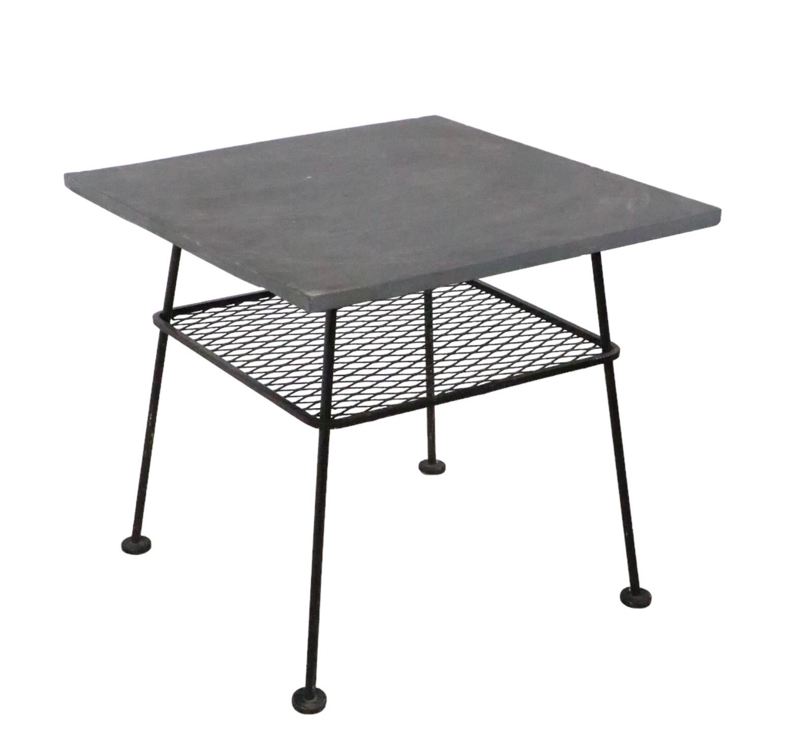 Wrought Iron and Slate Garden Patio, Sunroom Table After McCobb, Woodard, 1950s For Sale 4