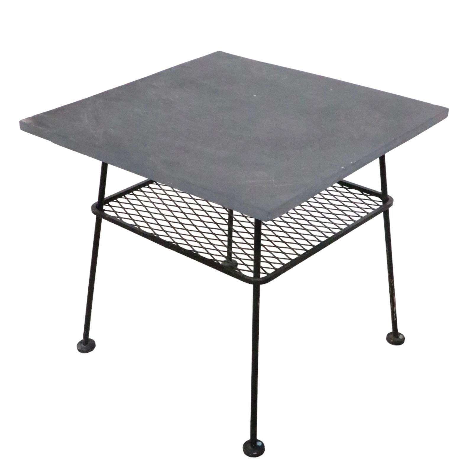 Wrought Iron and Slate Garden Patio, Sunroom Table After McCobb, Woodard, 1950s In Good Condition For Sale In New York, NY