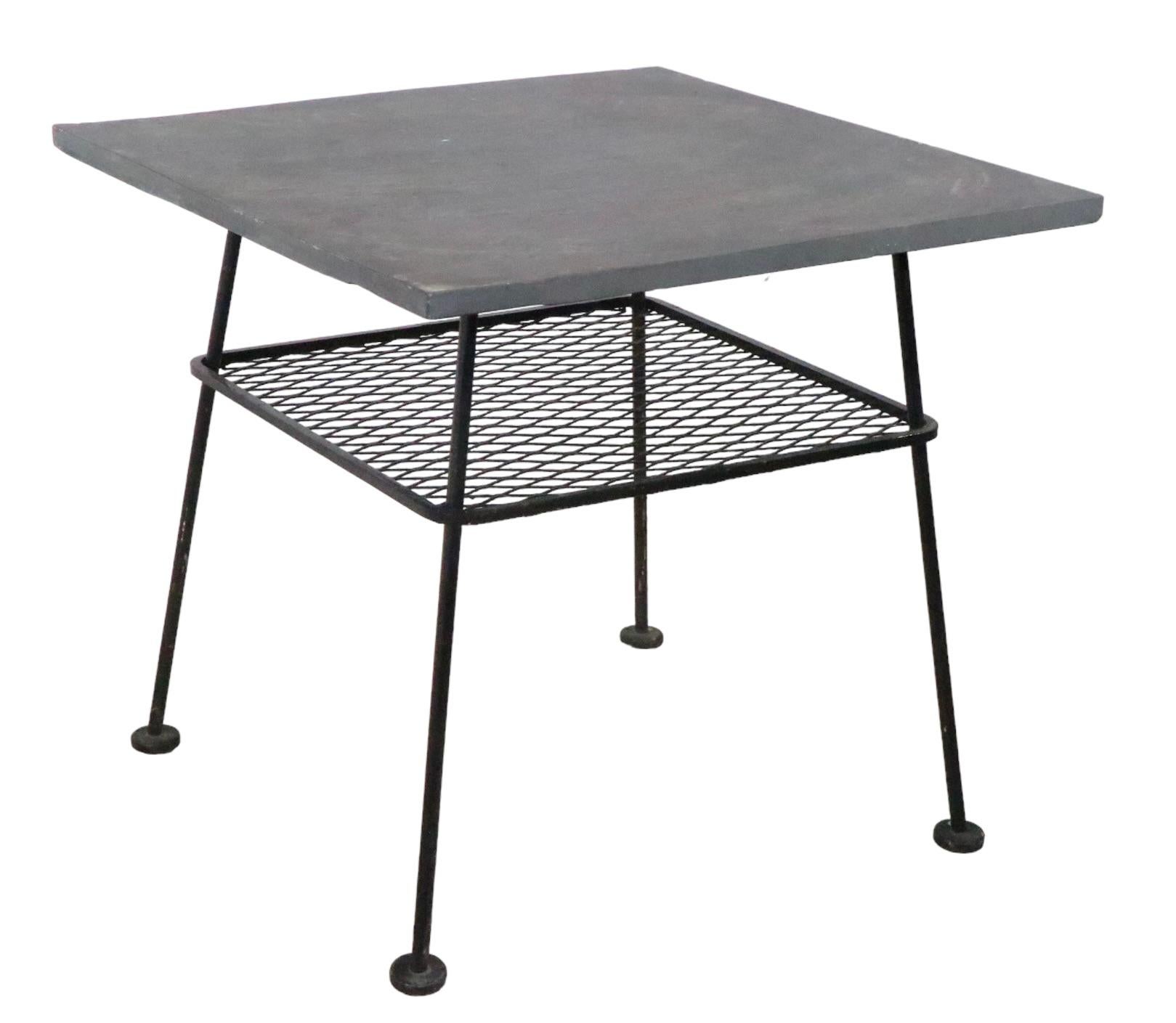 Wrought Iron and Slate Garden Patio, Sunroom Table After McCobb, Woodard, 1950s For Sale 1