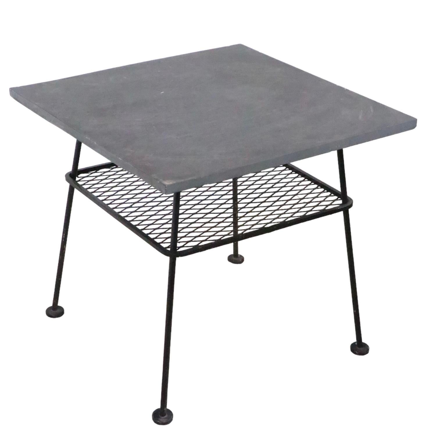 Wrought Iron and Slate Garden Patio, Sunroom Table After McCobb, Woodard, 1950s For Sale 2