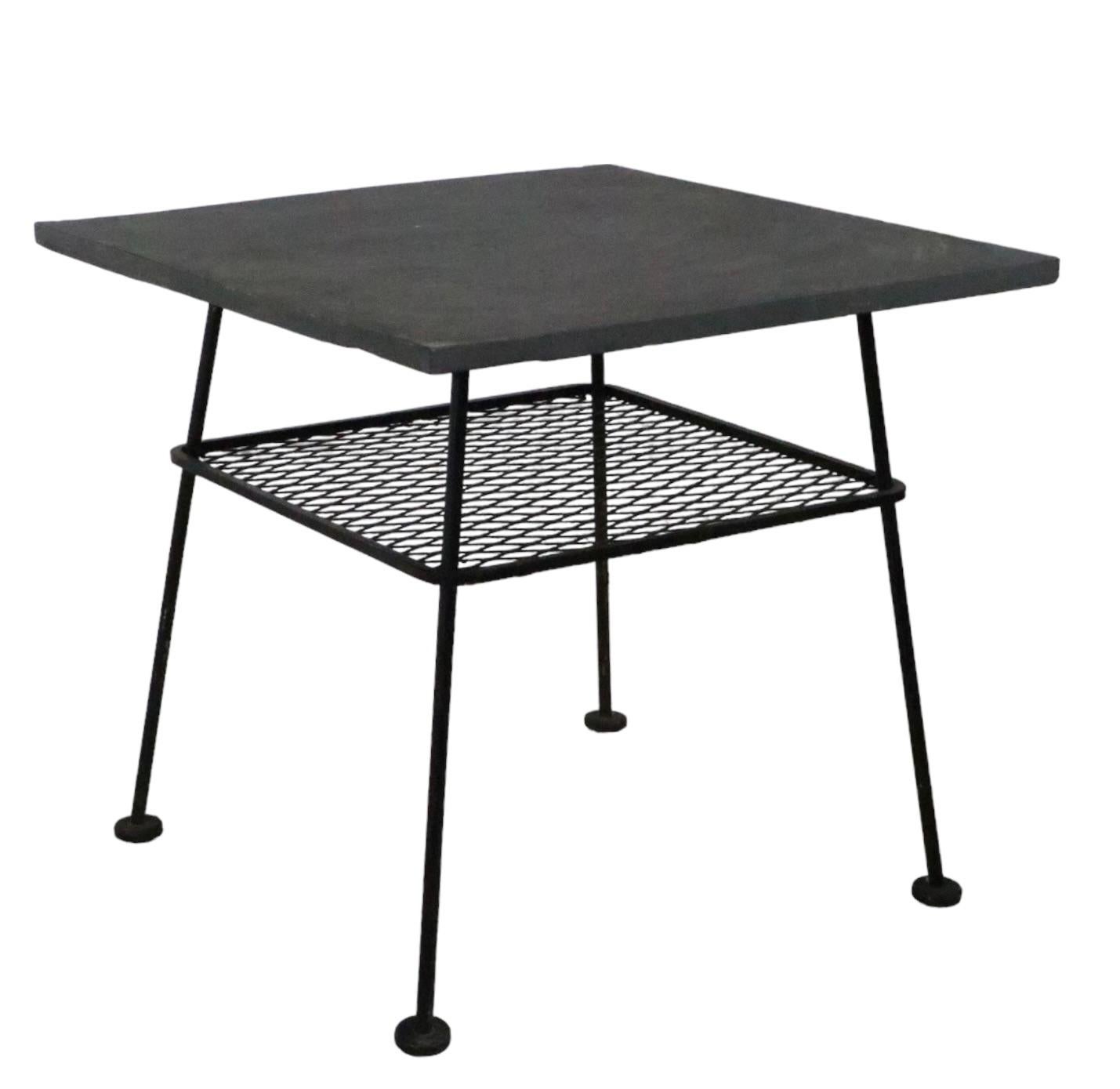 Wrought Iron and Slate Garden Patio, Sunroom Table After McCobb, Woodard, 1950s For Sale 3