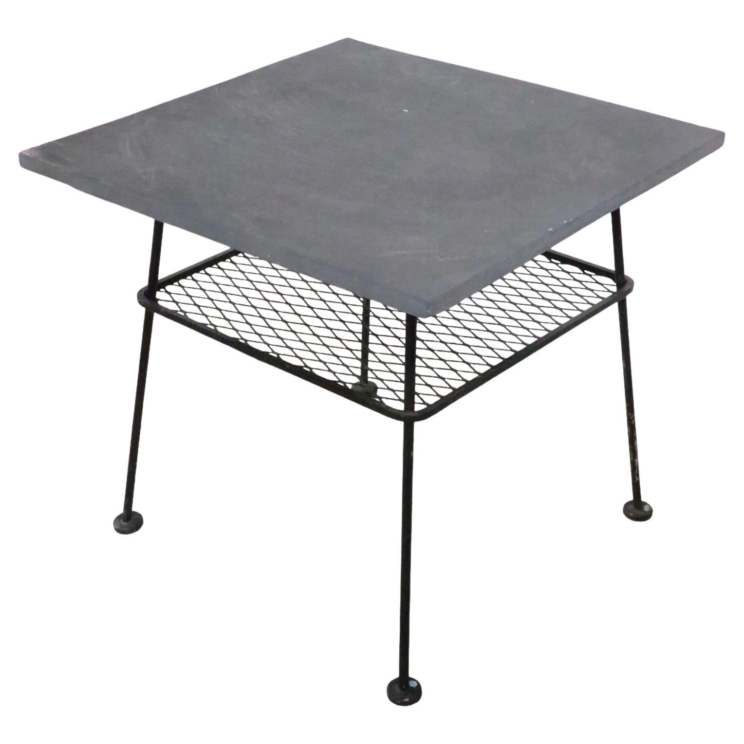 Wrought Iron and Slate Garden Patio, Sunroom Table After McCobb, Woodard, 1950s For Sale