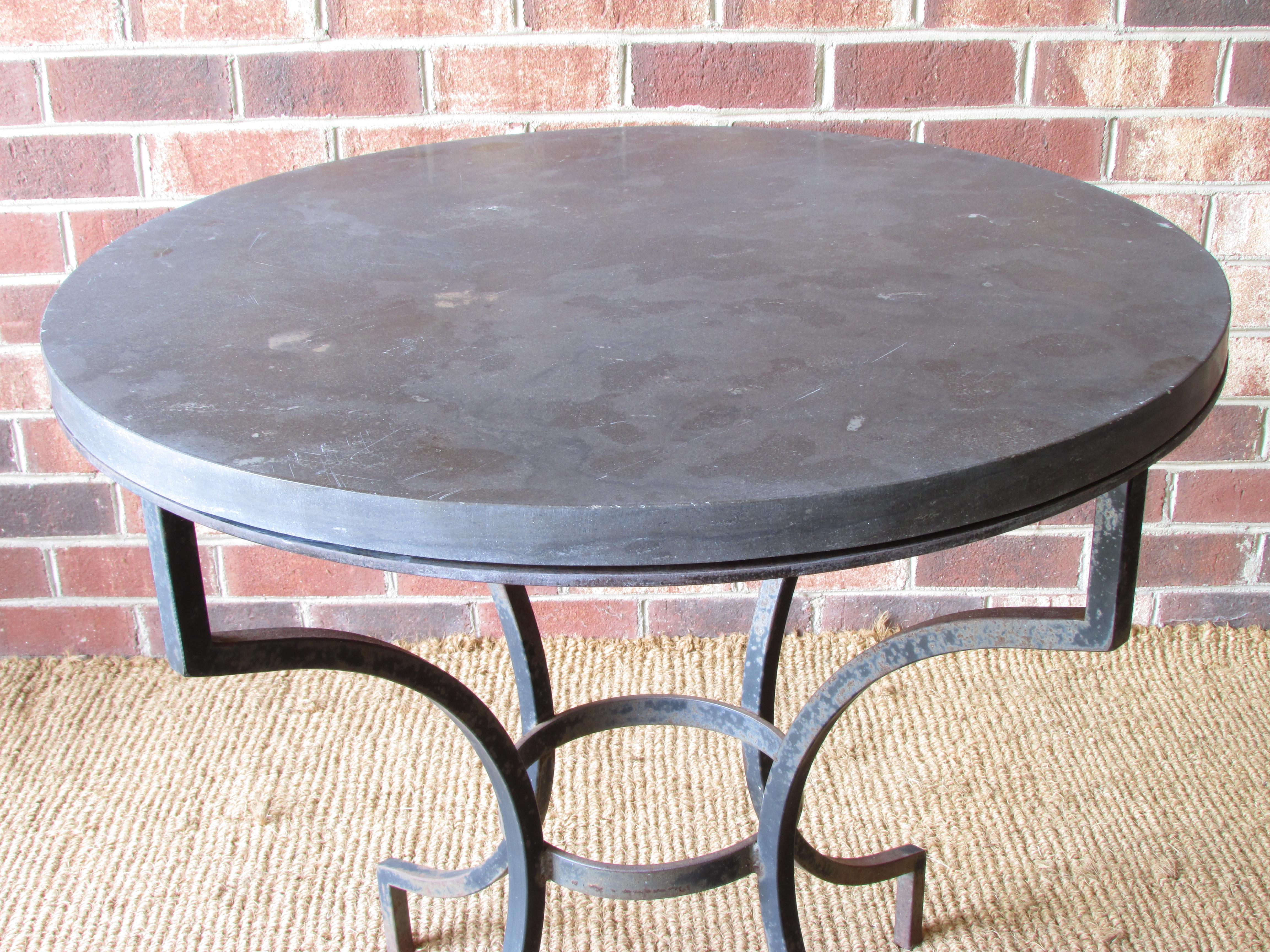 Late 20th Century Wrought Iron and Slate Lamp Table For Sale