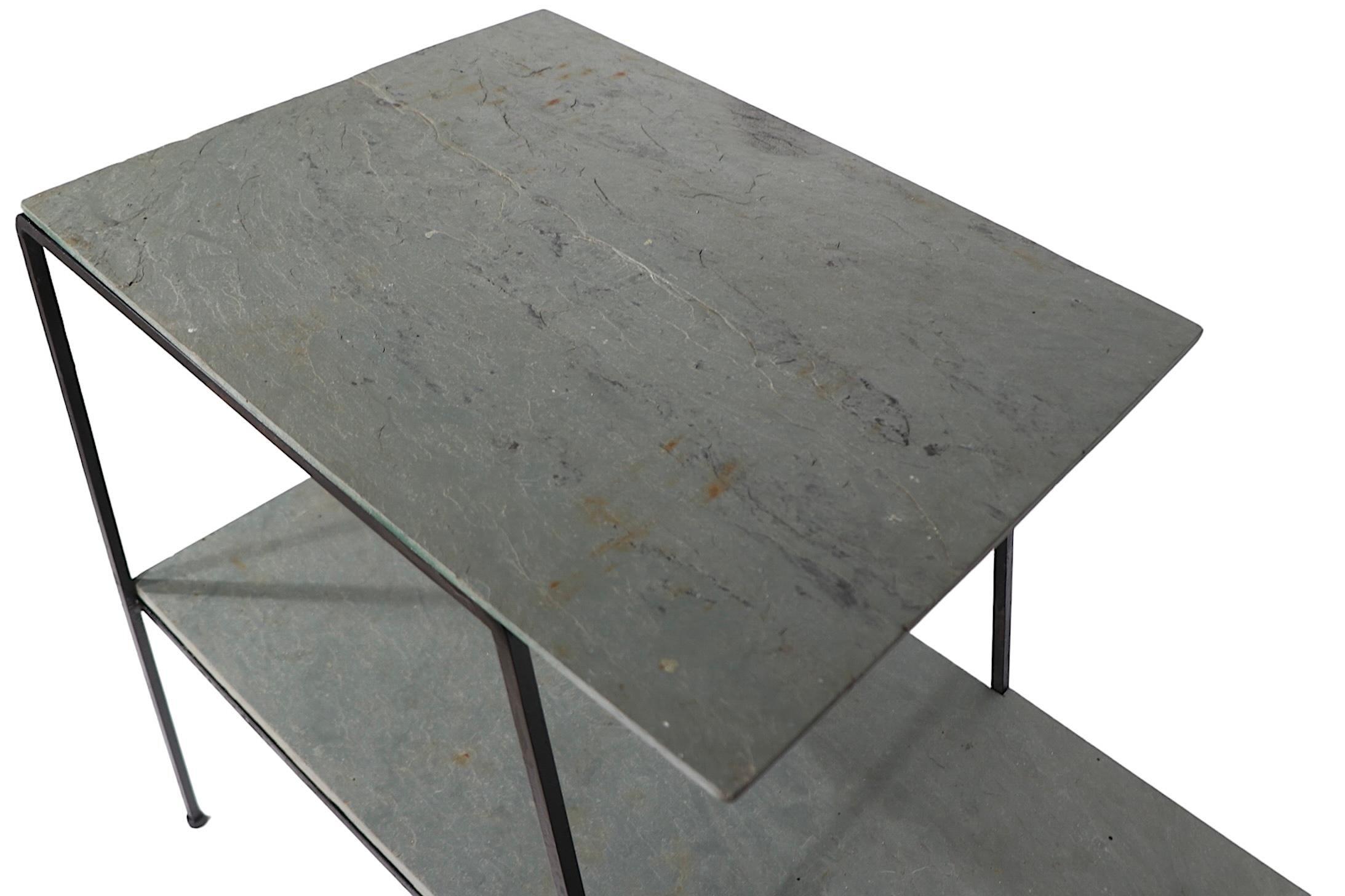 Fer forgé Table d'appoint en fer forgé et ardoise Mid Century Plant Stand after Avard en vente
