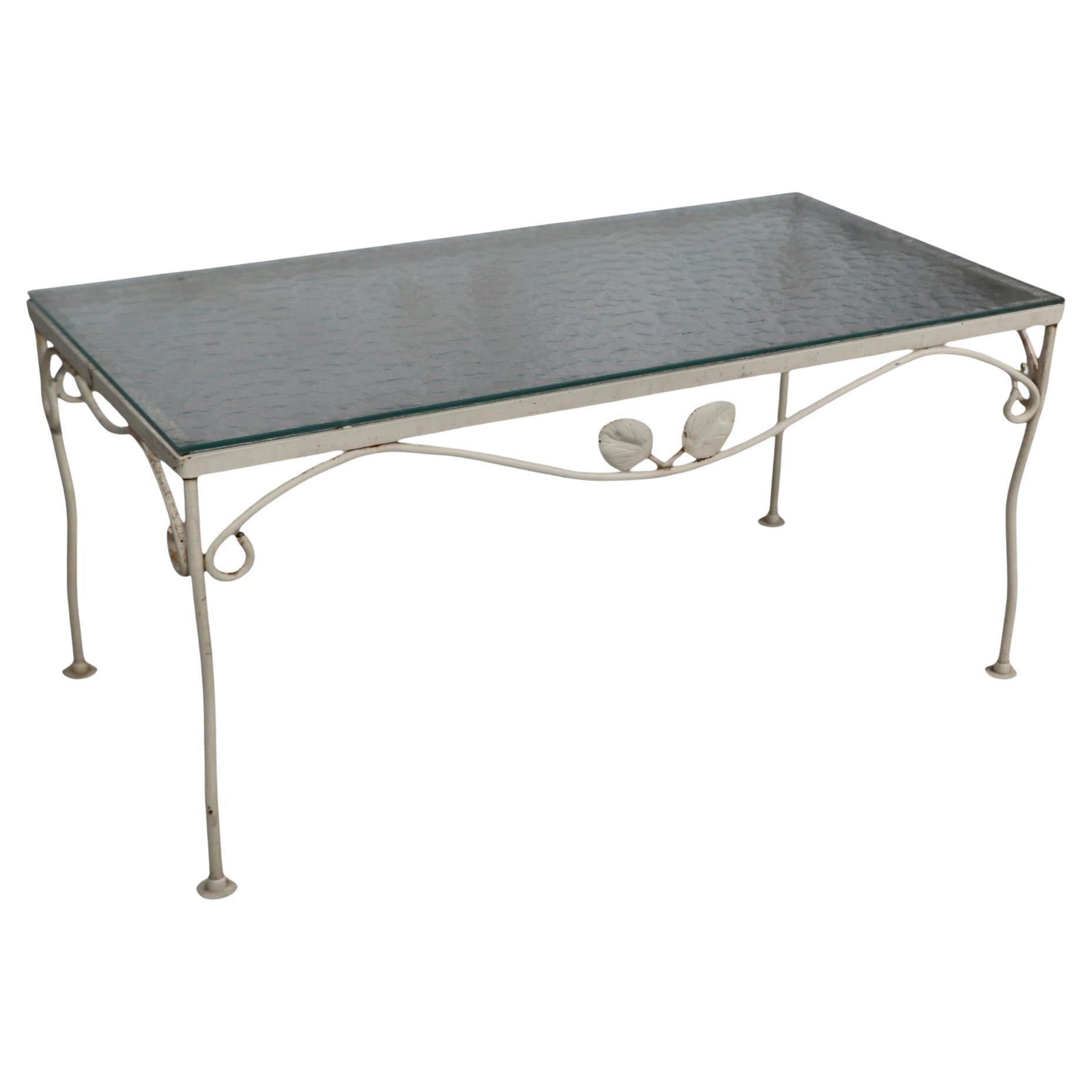 Wrought Iron and Textured Glass Garden Patio Poolside Coffee Table by Woodard