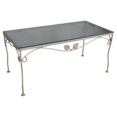 Wrought Iron and Textured Glass Garden Patio Poolside Coffee Table by Woodard