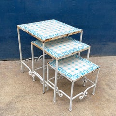 Wrought Iron and Tile Garden Nesting Tables