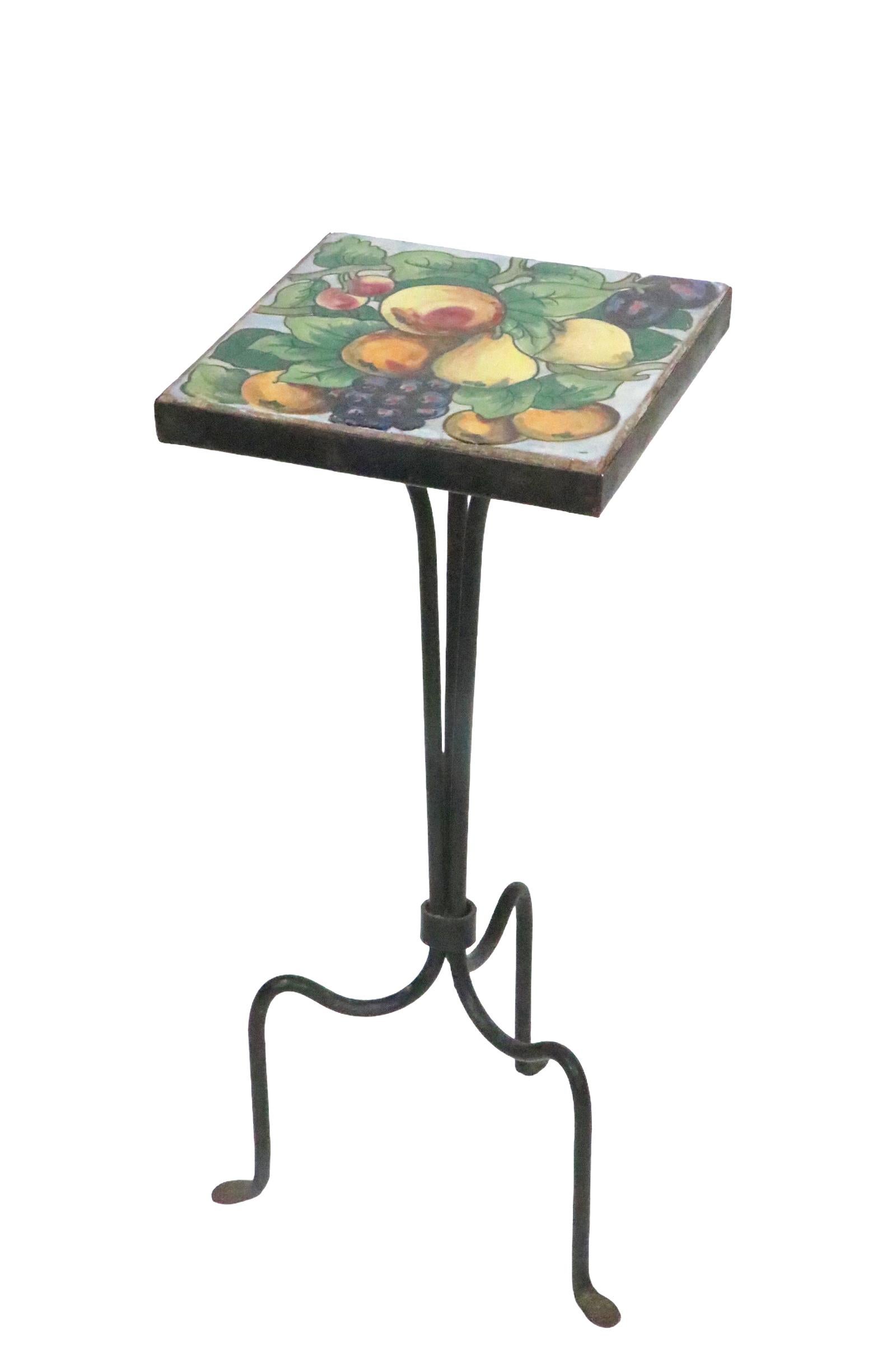 Art Deco Wrought iron and Tile Top Table att. to Addison Mizner c 1920's For Sale