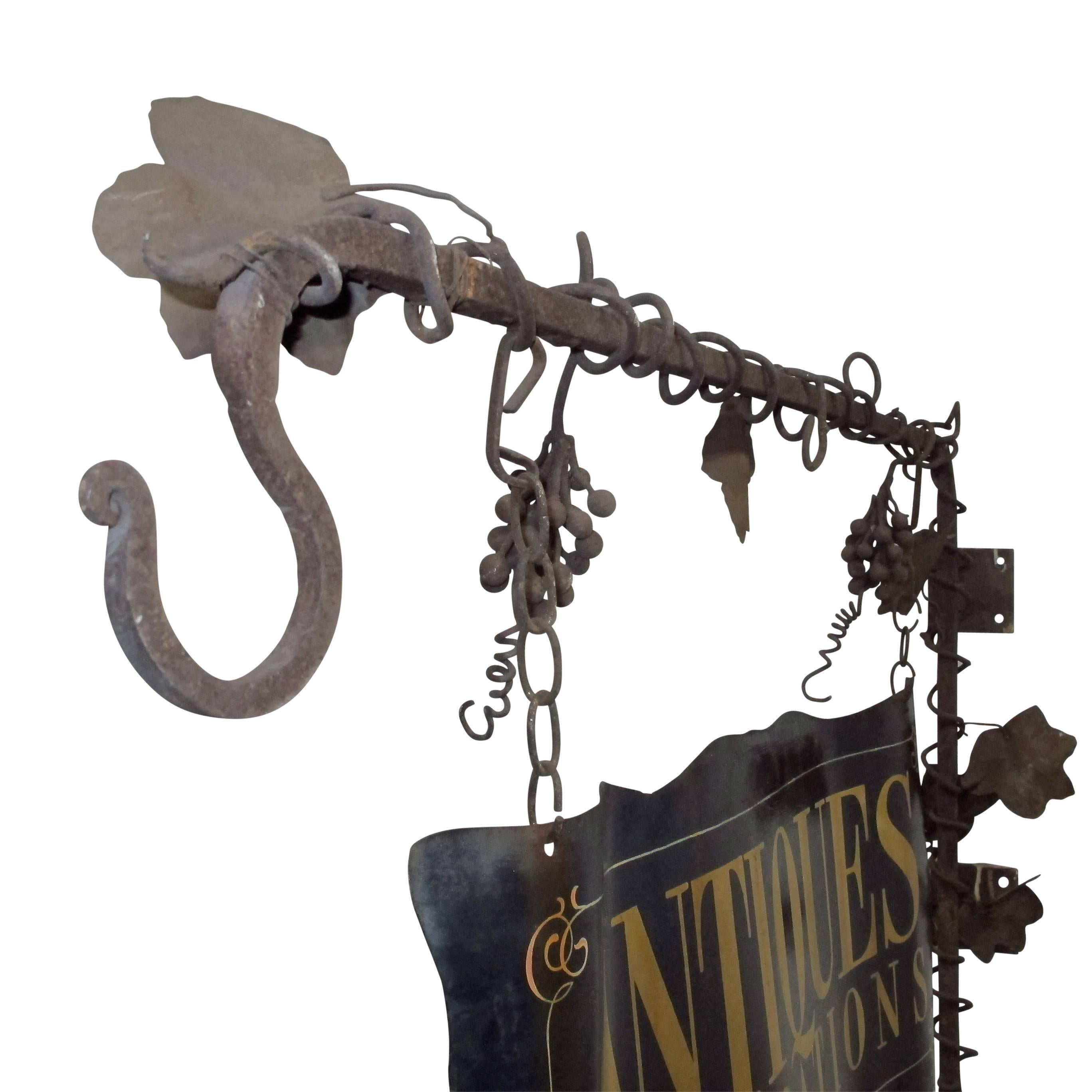 Wrought Iron and Tole Painted Antiques Trade Sign 1