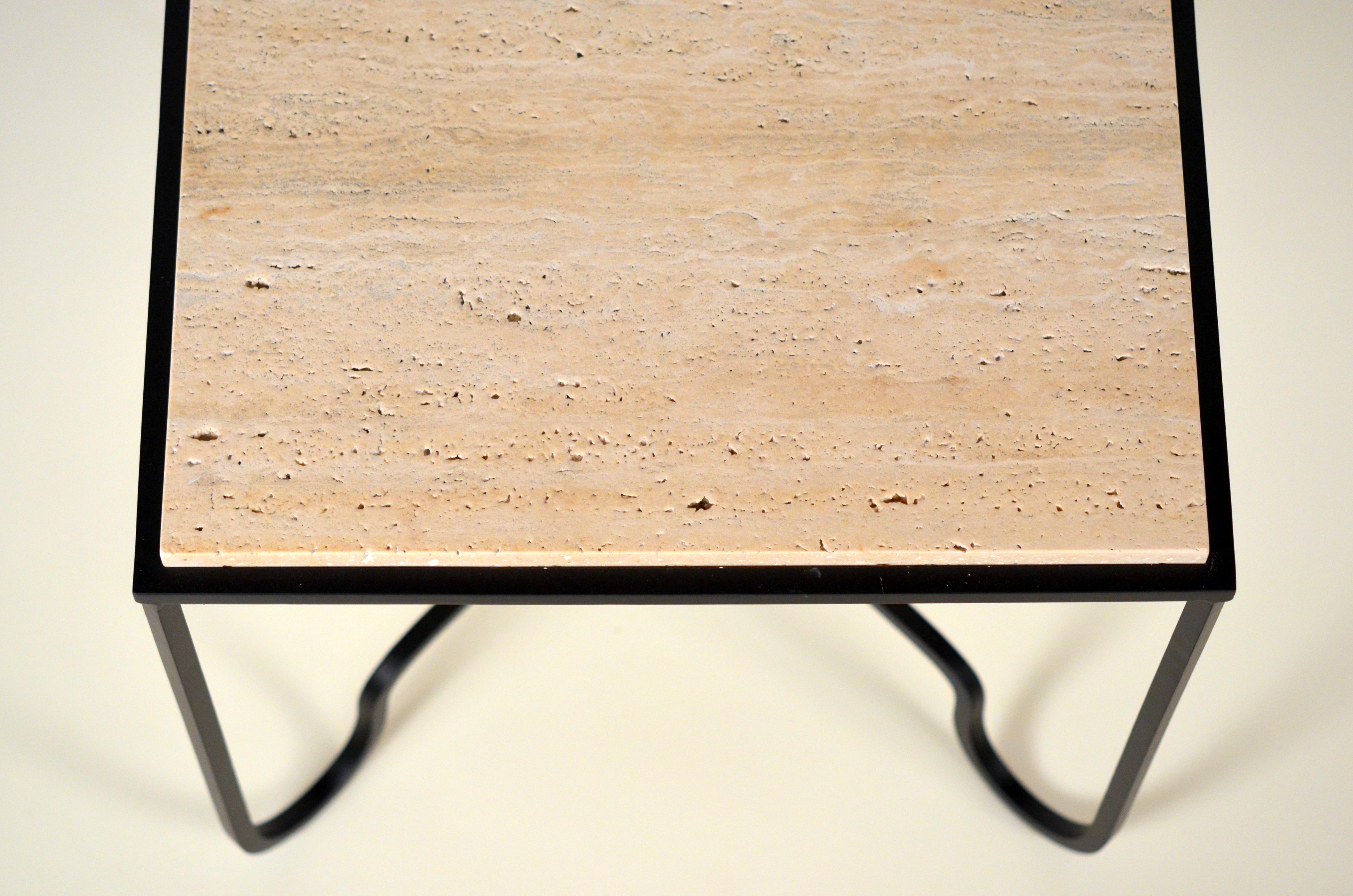 Wrought Iron and Travertine 'Entretoise' Side Table by Design Frères In New Condition For Sale In Los Angeles, CA