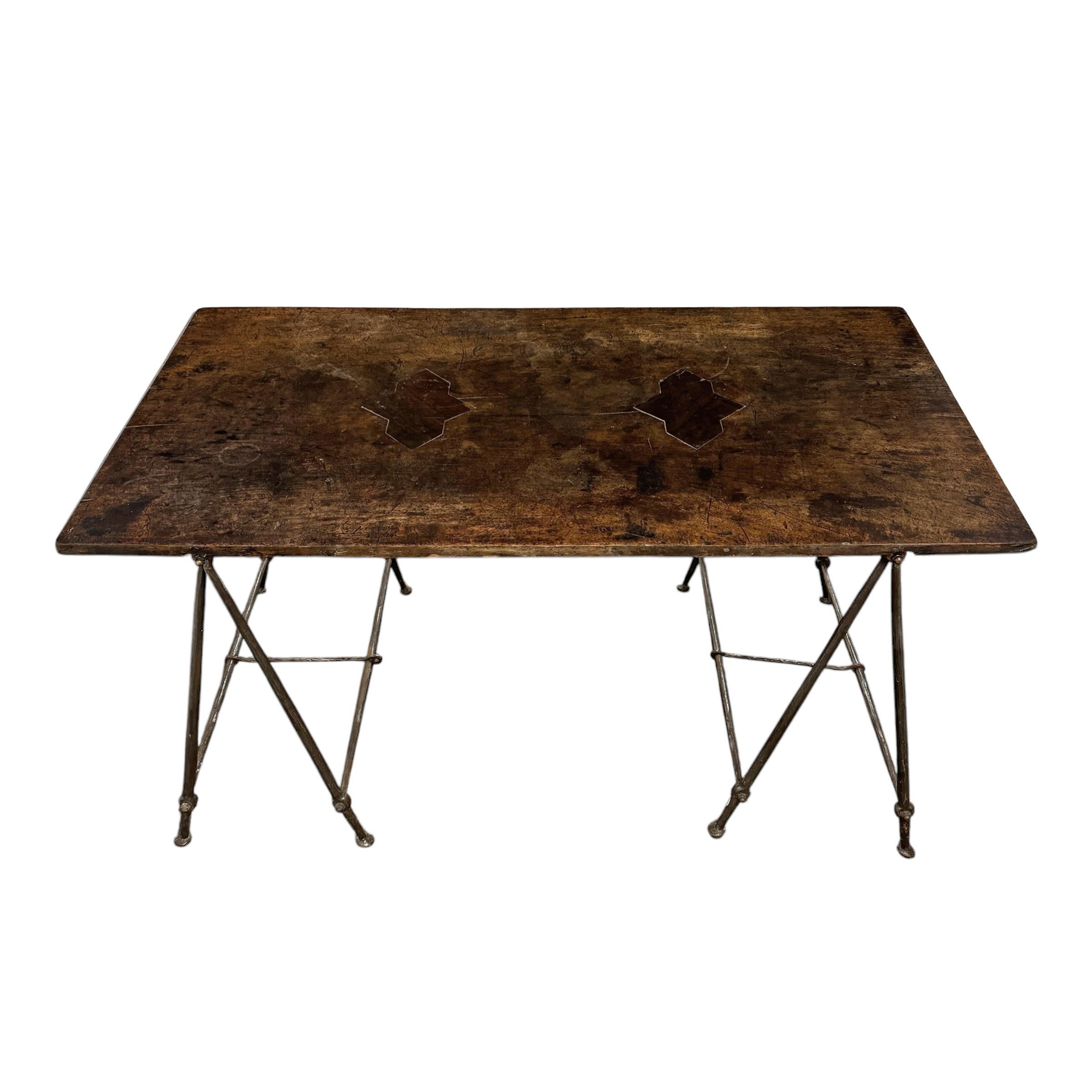 Spanish Wrought Iron and Walnut Table For Sale