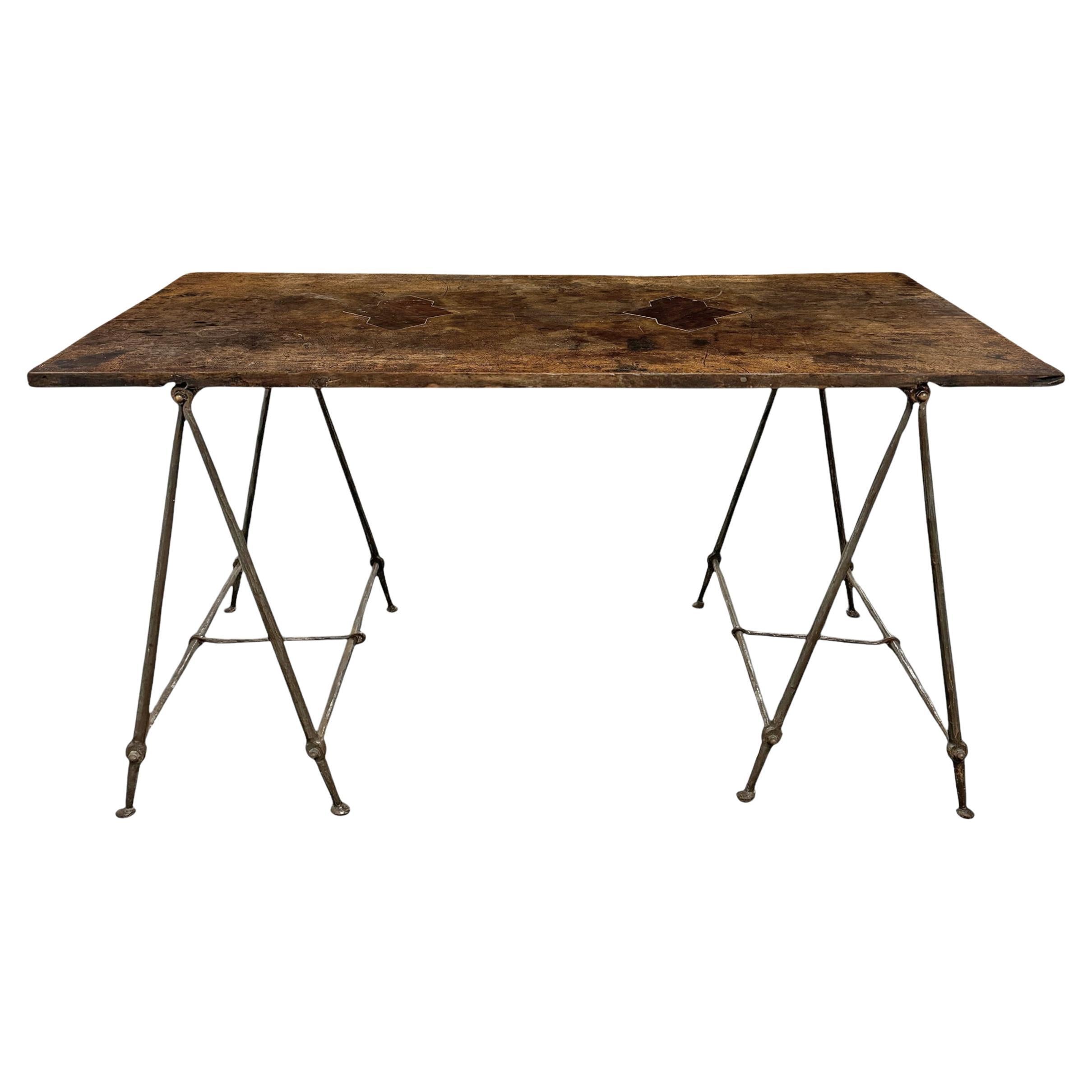 Wrought Iron and Walnut Table