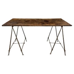 Antique Wrought Iron and Walnut Table