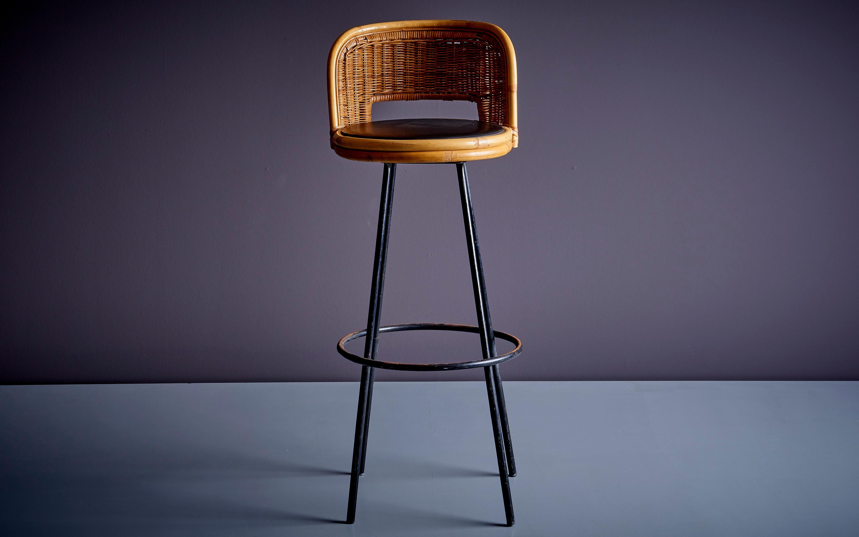 Bamboo Wrought iron and wicker counter chair bar stool designed by Danny Ho Fong For Sale