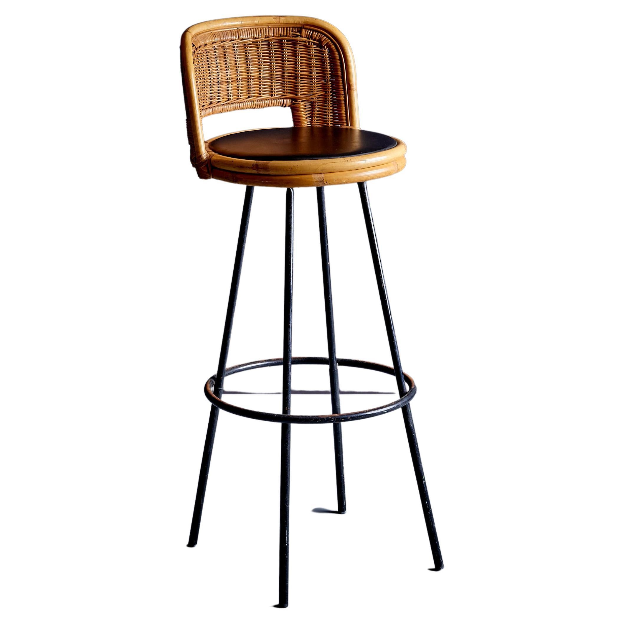 Wrought iron and wicker counter chair bar stool designed by Danny Ho Fong For Sale