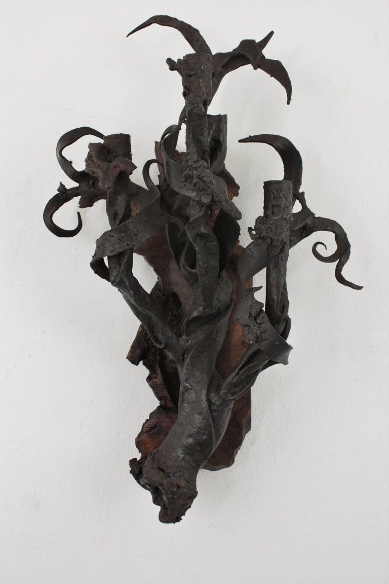 Art Nouveau Wrought Iron and Wood Wall Sconce Candelabra ... Art Nouveau Wrought Iron and Wood Wall Sconce Candelabra ... on Wood And Metal Wall Sconces id=65454