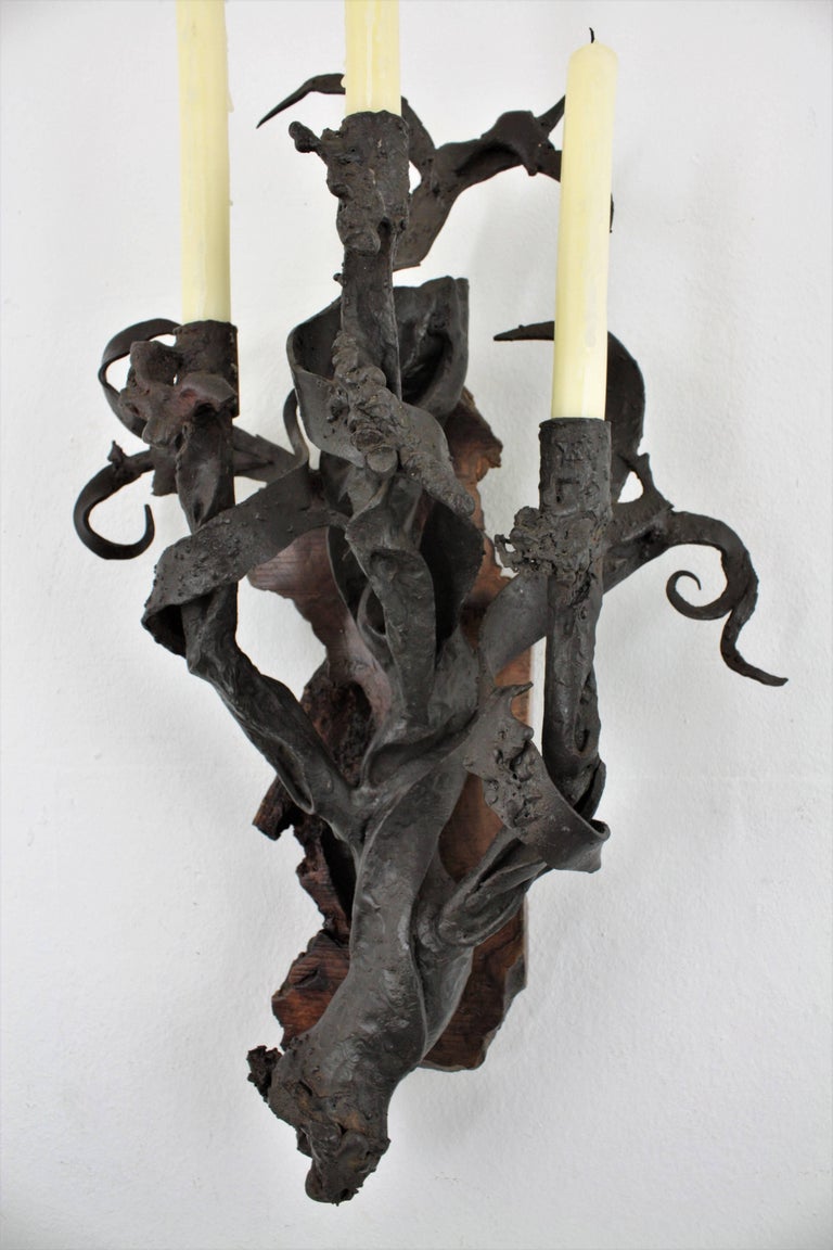 Art Nouveau Wrought Iron and Wood Wall Sconce Candelabra ... Art Nouveau Wrought Iron and Wood Wall Sconce Candelabra ... on Wood And Metal Wall Sconces id=65400