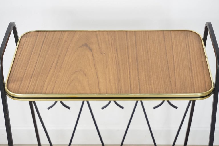 Wrought Iron and Wood Side Table with Magazine Rack from the 1950s For