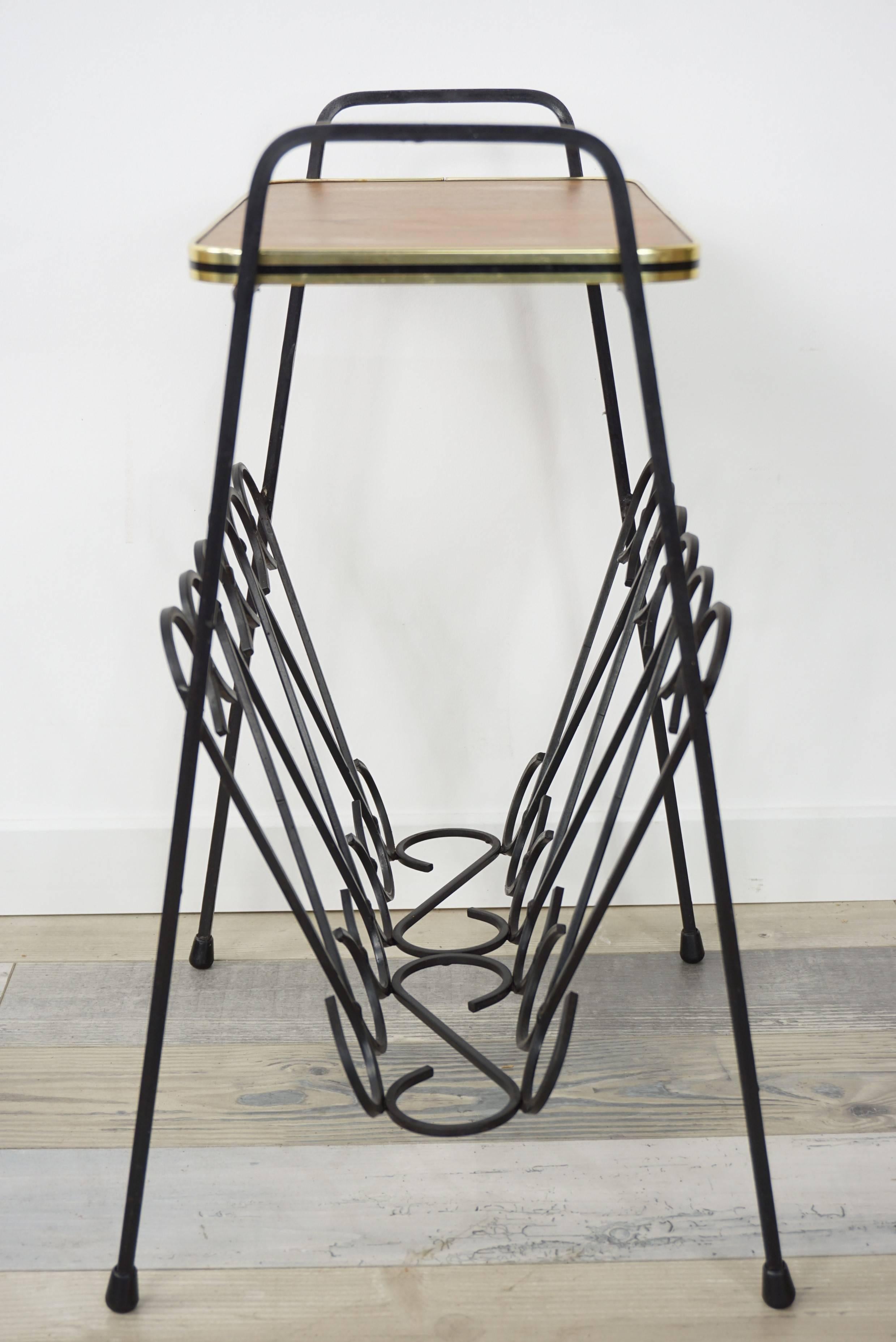 iron and mirrored magazine rack side table