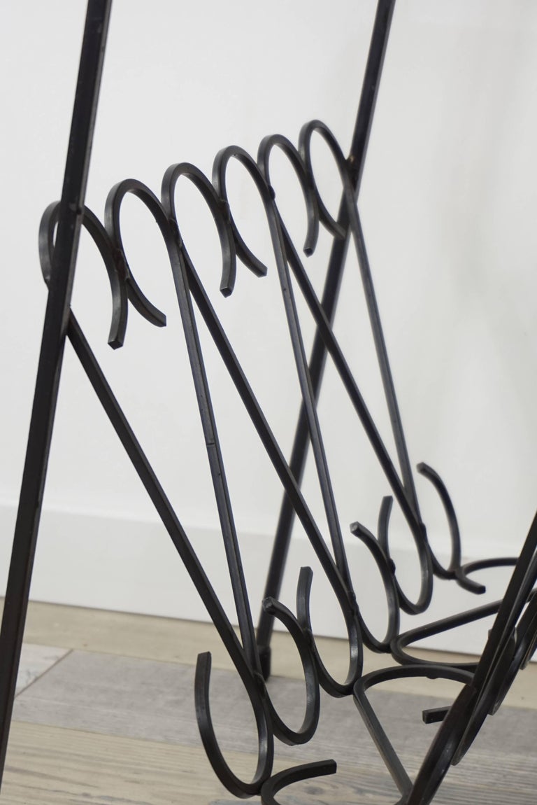 Wrought Iron and Wood Side Table with Magazine Rack from the 1950s For