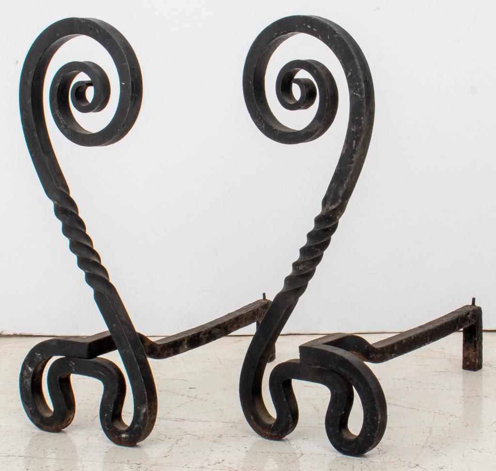 Wrought Iron Andirons, Pair For Sale 1