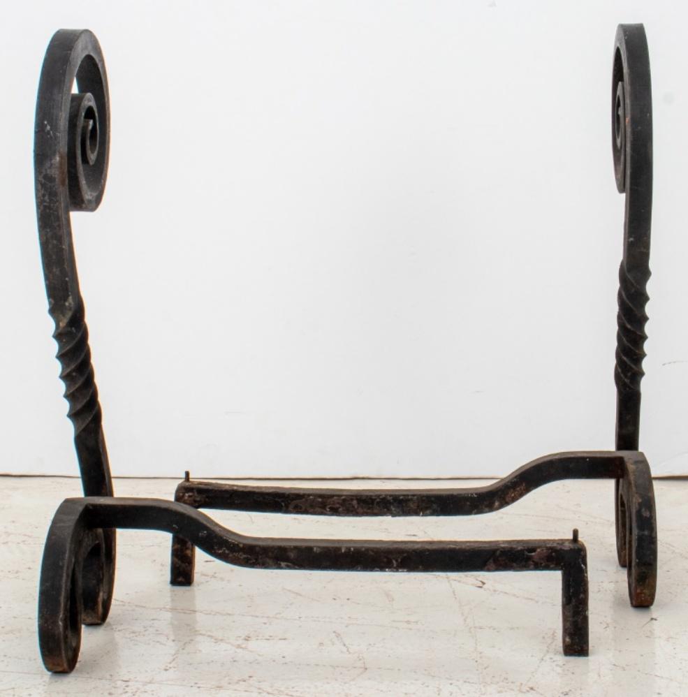 Wrought Iron Andirons, Pair For Sale 2