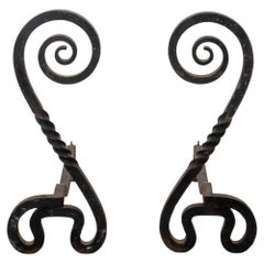 Wrought Iron Andirons, Pair