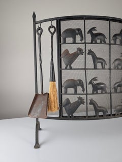 Wrought Iron Animal Fire Screen by Atelier Marolles, 1950s