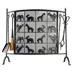 Wrought Iron Animal Fire Screen by Atelier Marolles, 1950s