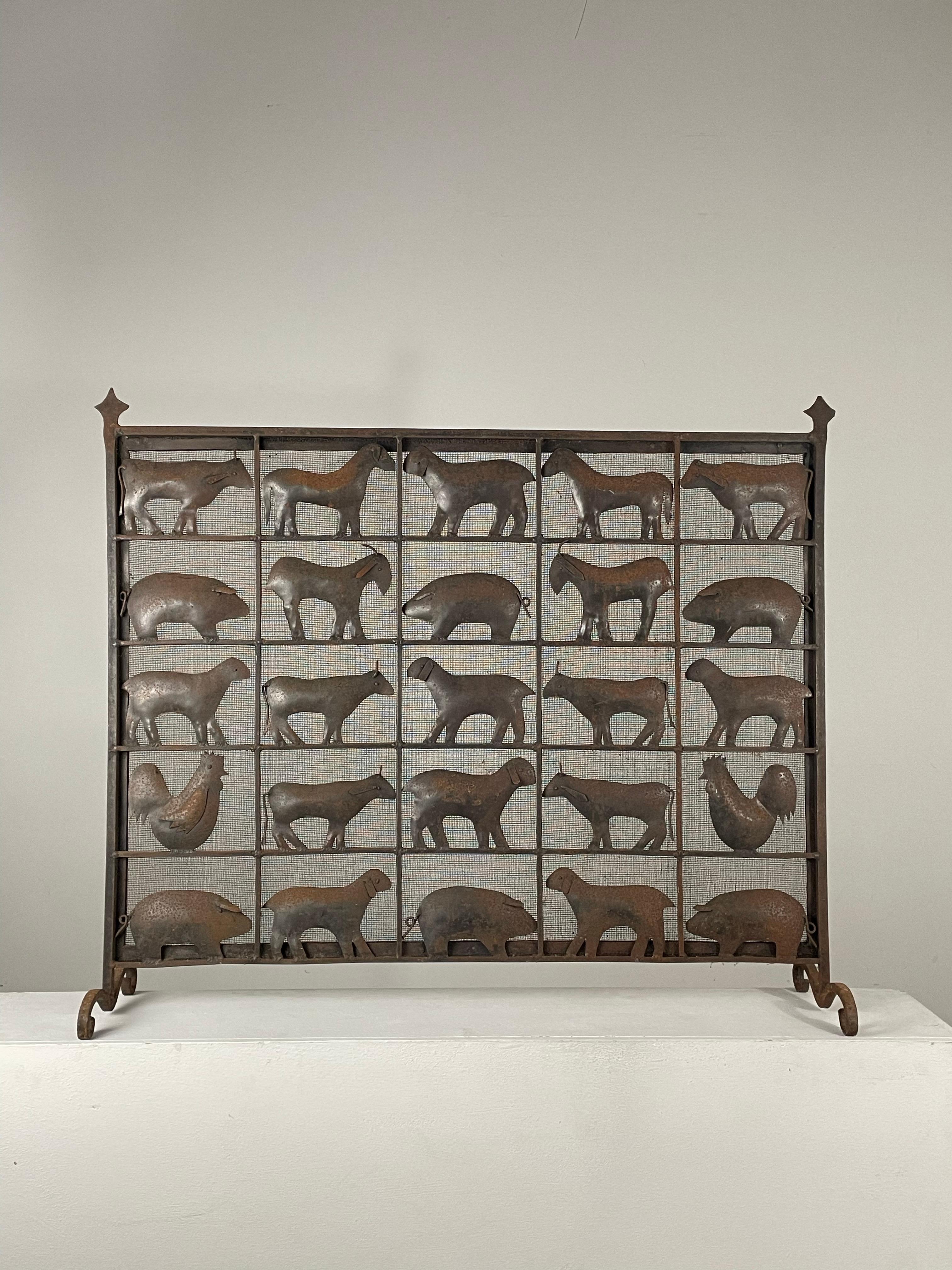 Wrought Iron Animal Fire Screen by Atelier Marolles - France - 1950s For Sale 4