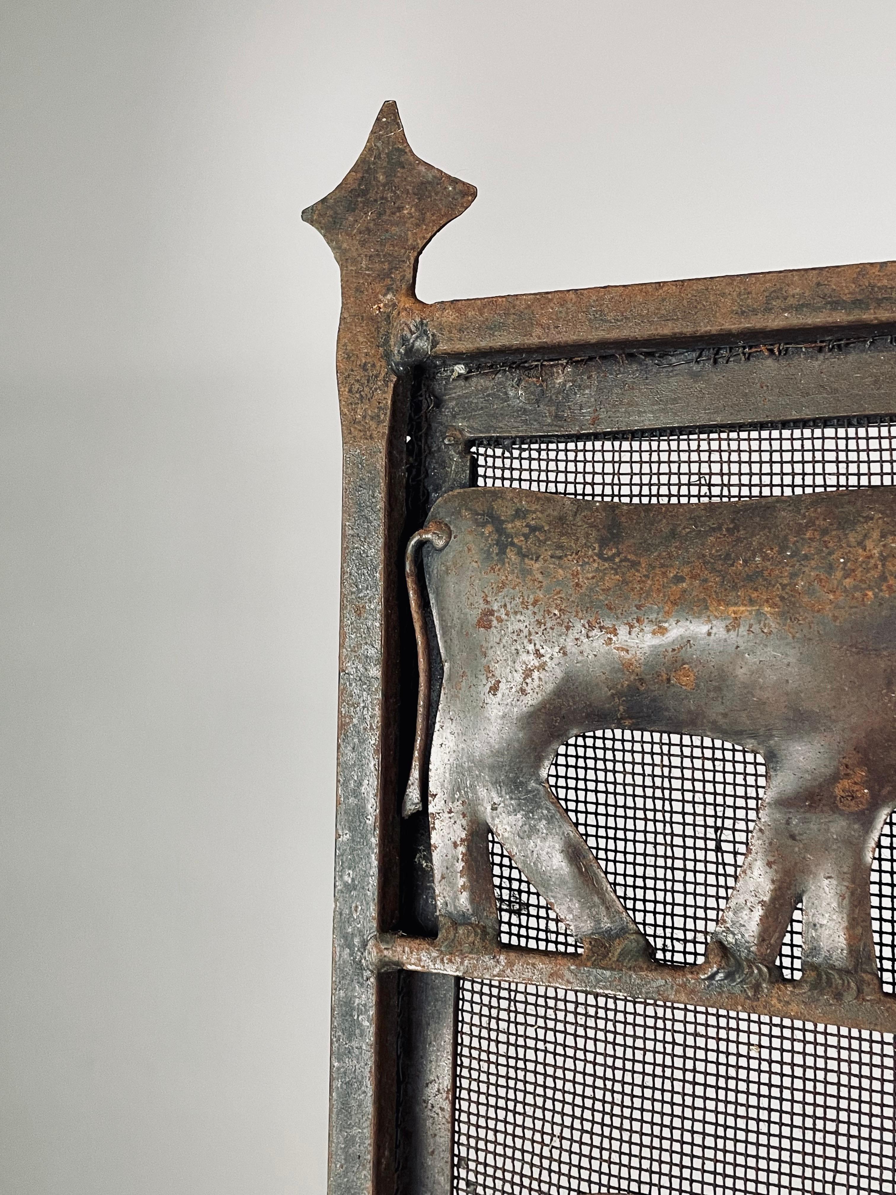 Mid-Century Modern Wrought Iron Animal Fire Screen by Atelier Marolles - France - 1950s For Sale