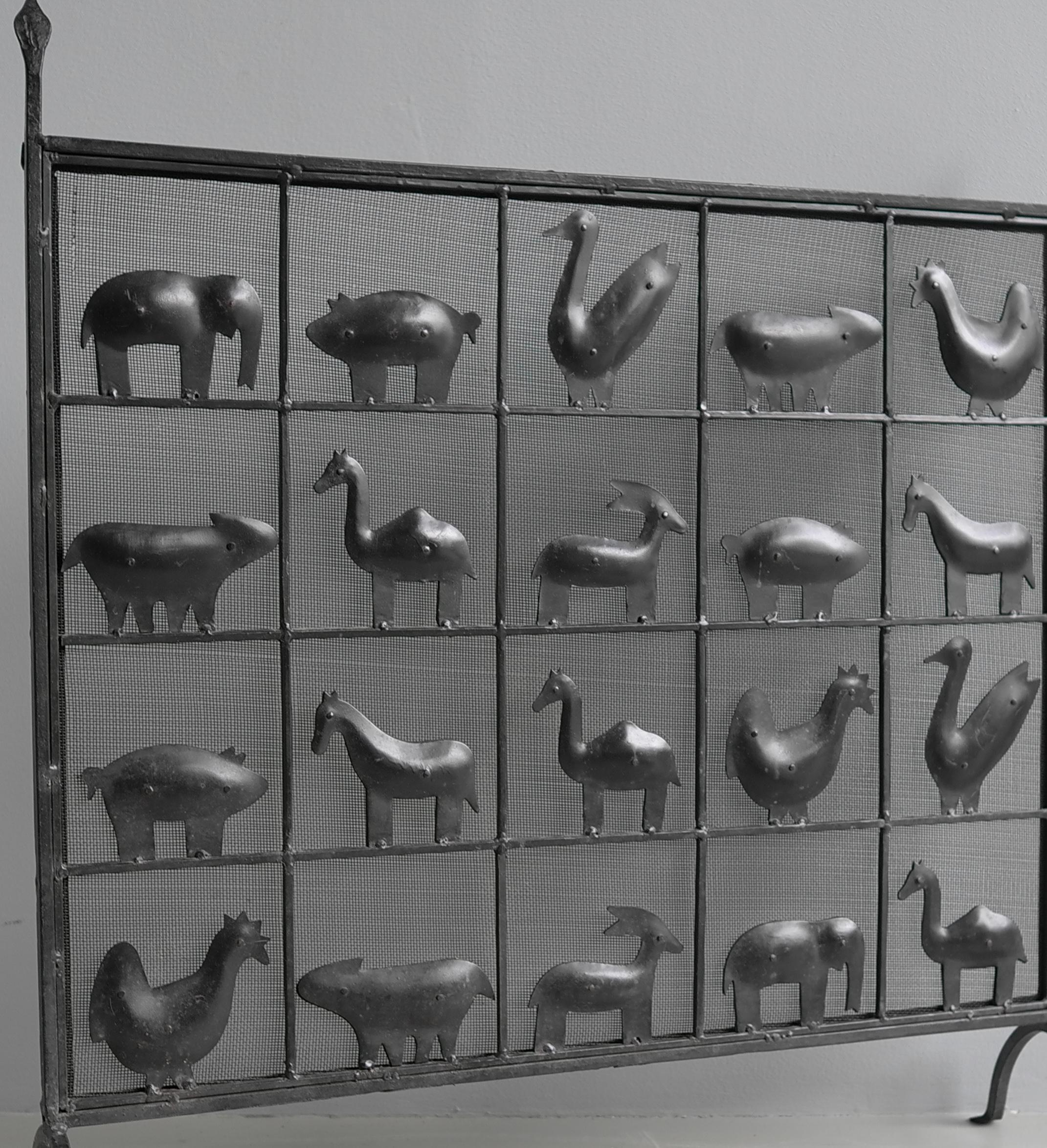 Wrought Iron Animal Fire Screen by Atelier Marolles, France, 1950's en Bueno estado para la venta en Den Haag, NL
