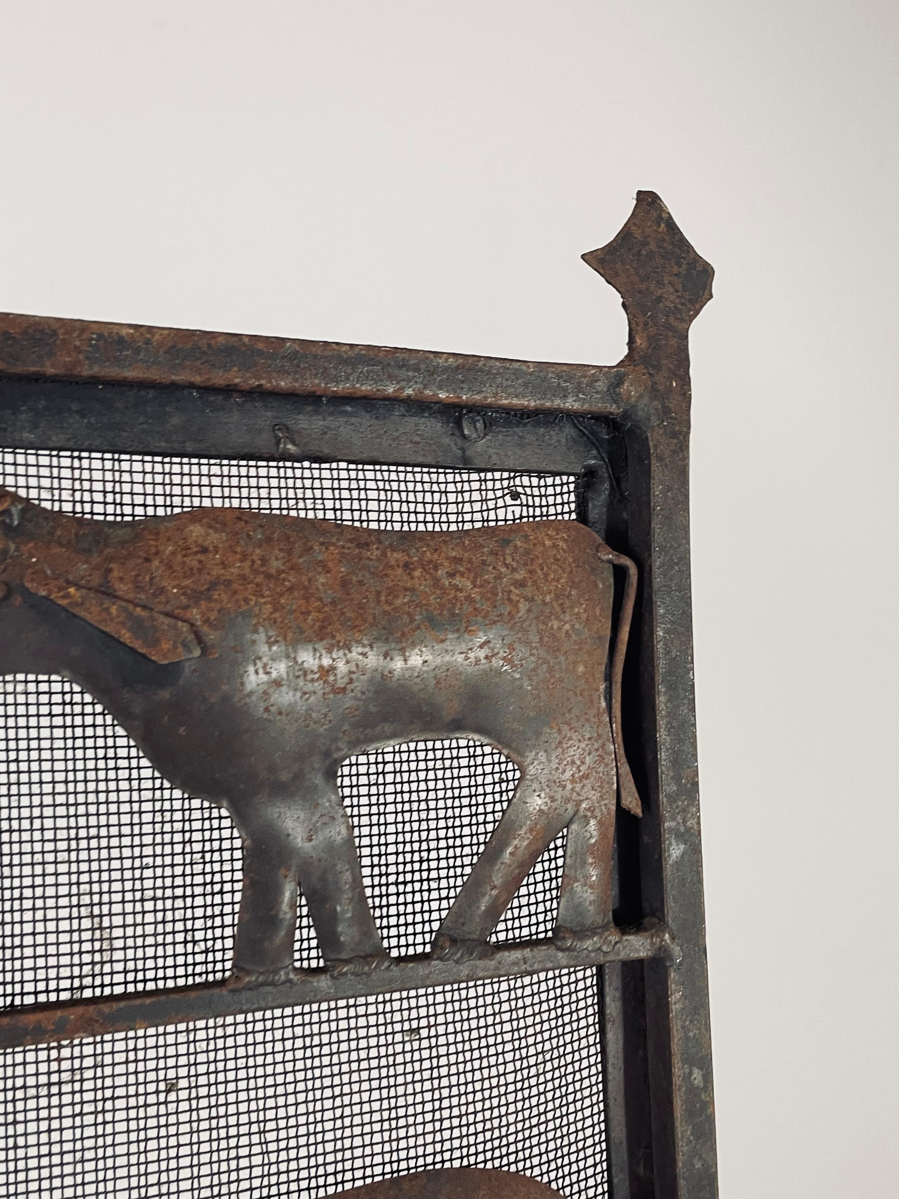 Mid-20th Century Wrought Iron Animal Fire Screen by Atelier Marolles - France - 1950s For Sale